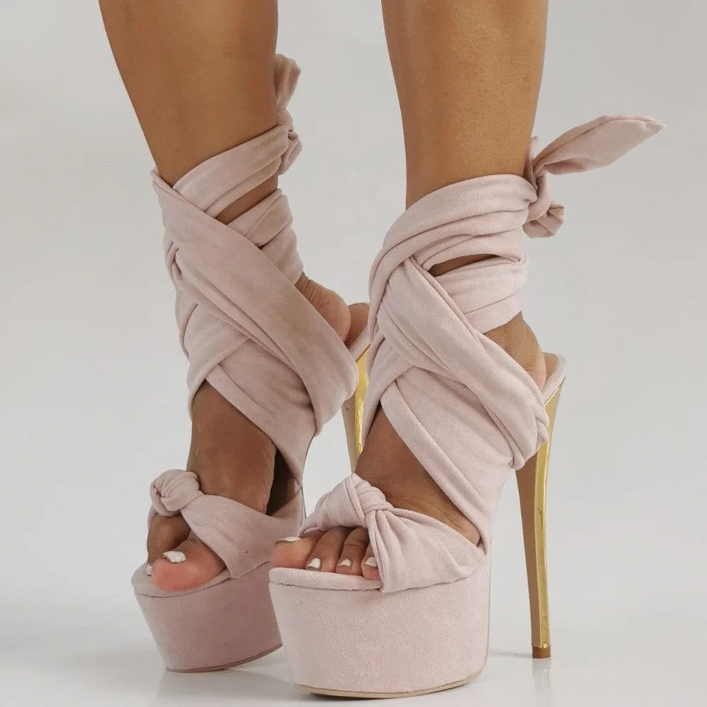 She Pink Velour Stiletto Heels