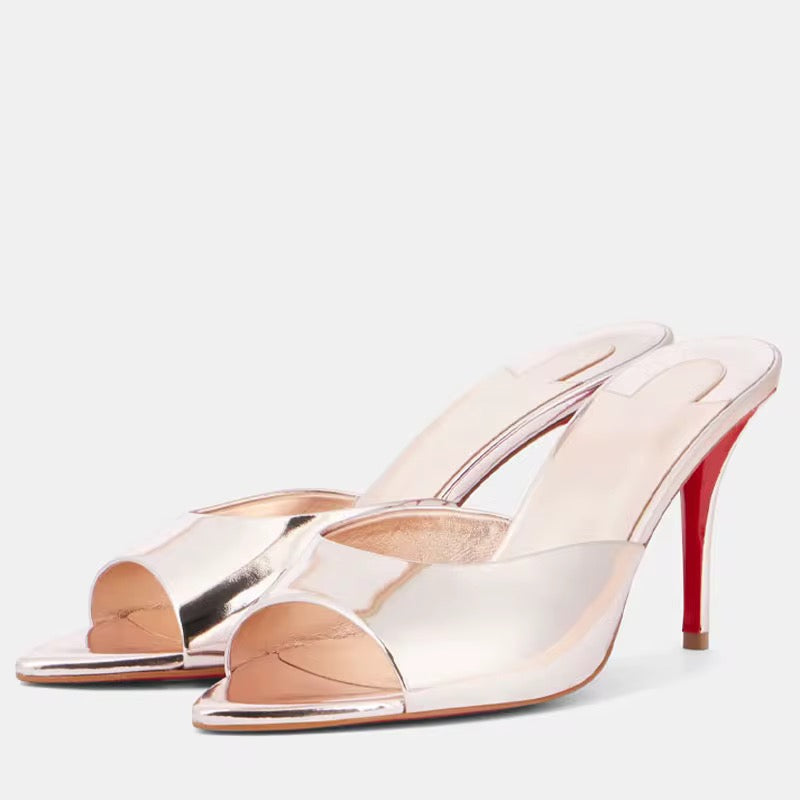 Red Sole Stiletto Mule Heels