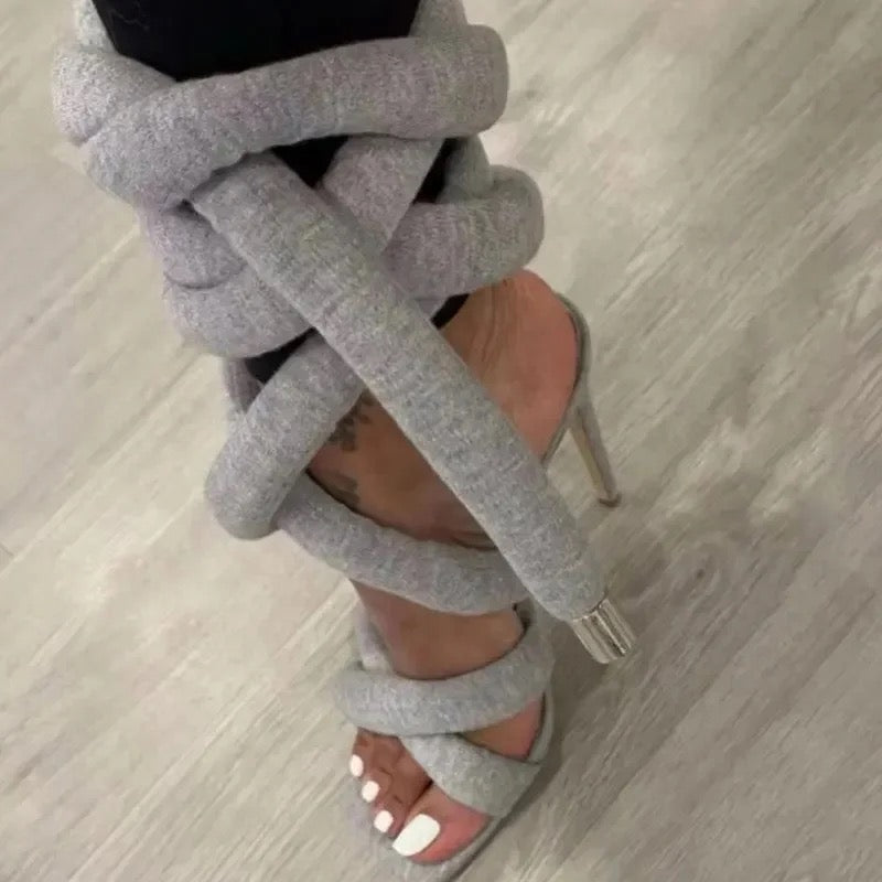 Grey Cross Puff Heels - Dupe Department 