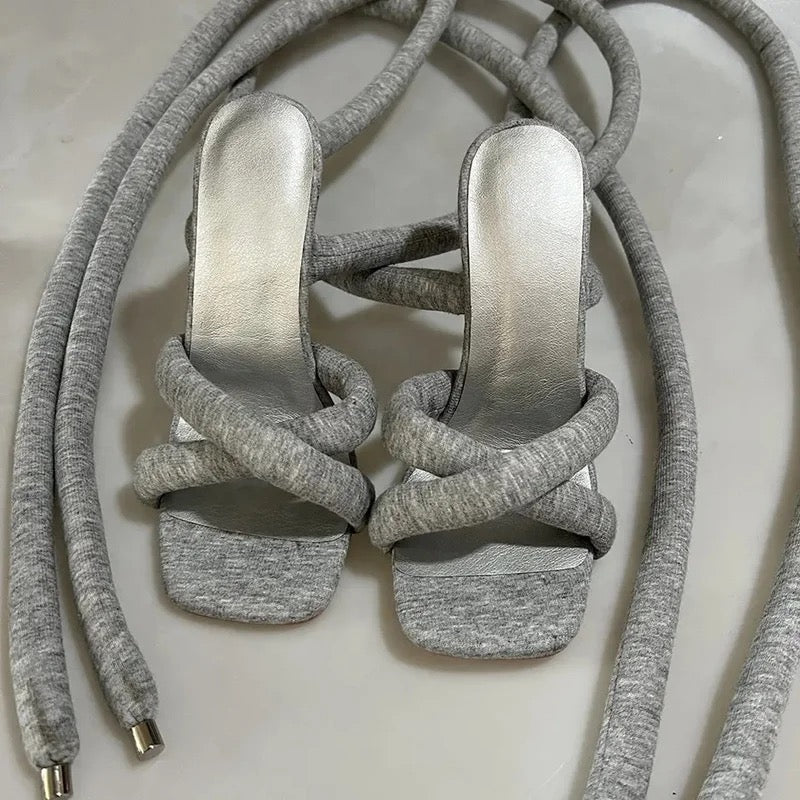 Grey Cross Puff Heels - Dupe Department 