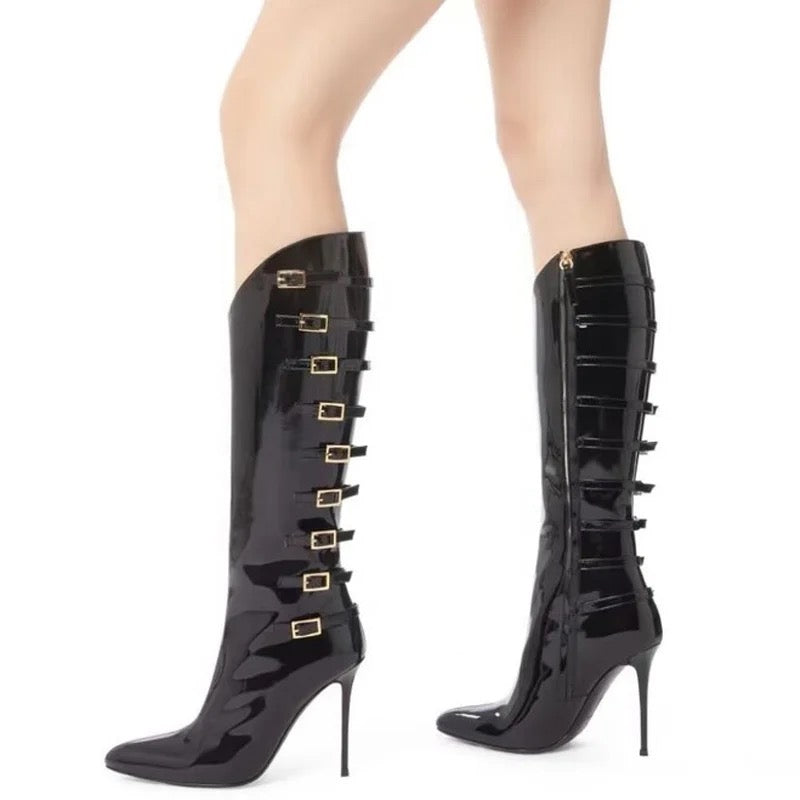 Shiny Patent Heel Boots - Dupe Department 