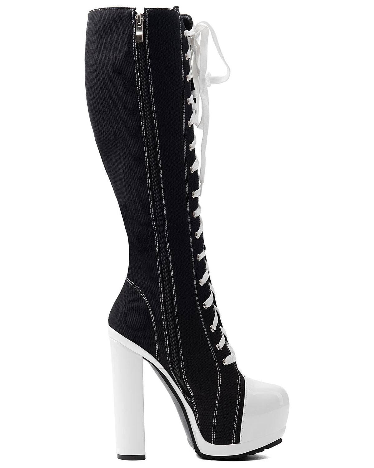 Noir Blanc Contrast Heel Boots