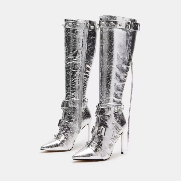 Dominatrix ‘Studded Strap’ Knee Boots