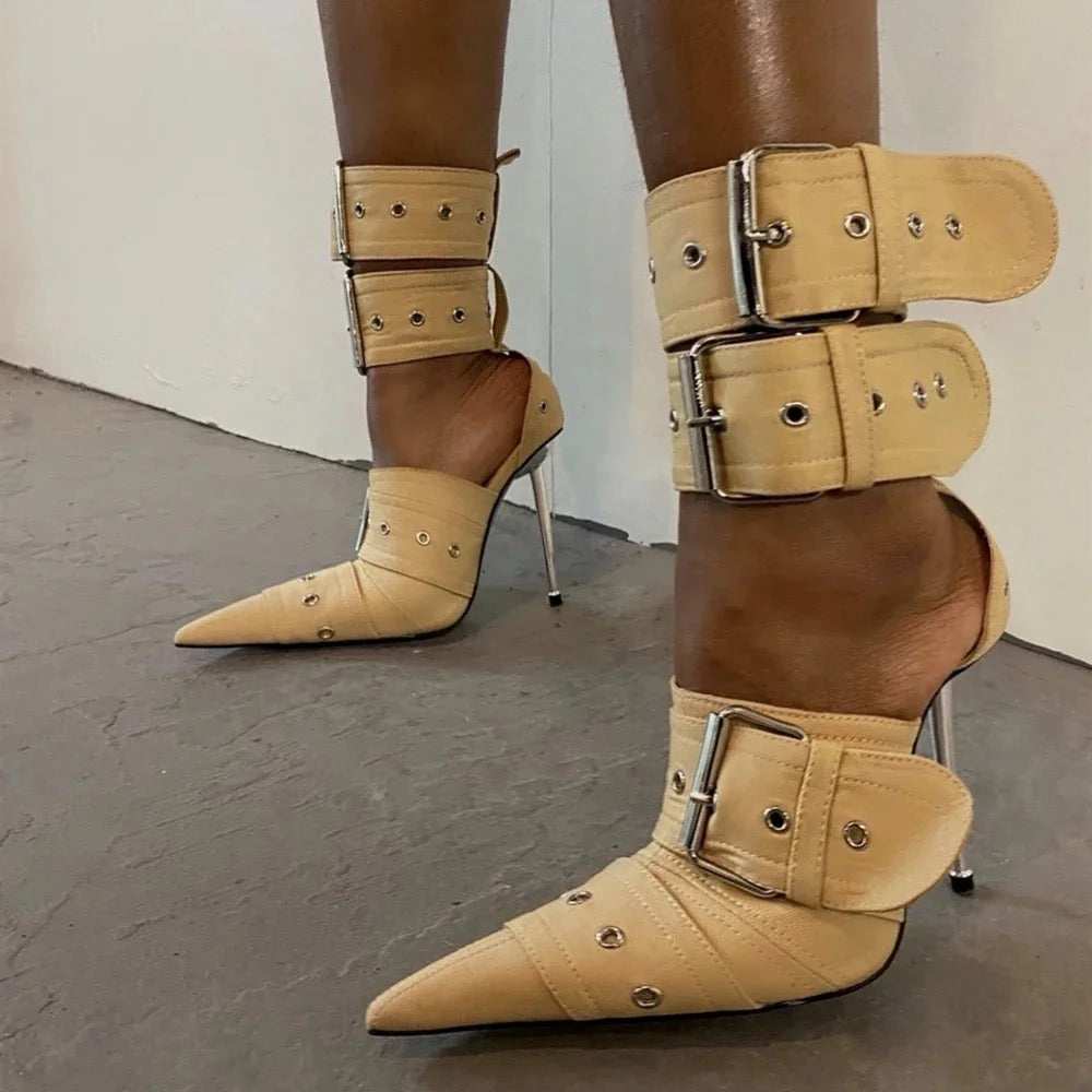 Strapped Up Buckle Heels - Dupe Department 
