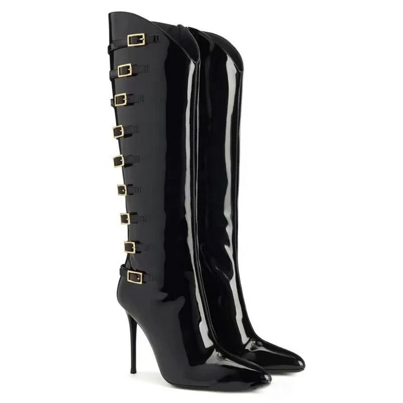 Shiny Patent Heel Boots - Dupe Department 