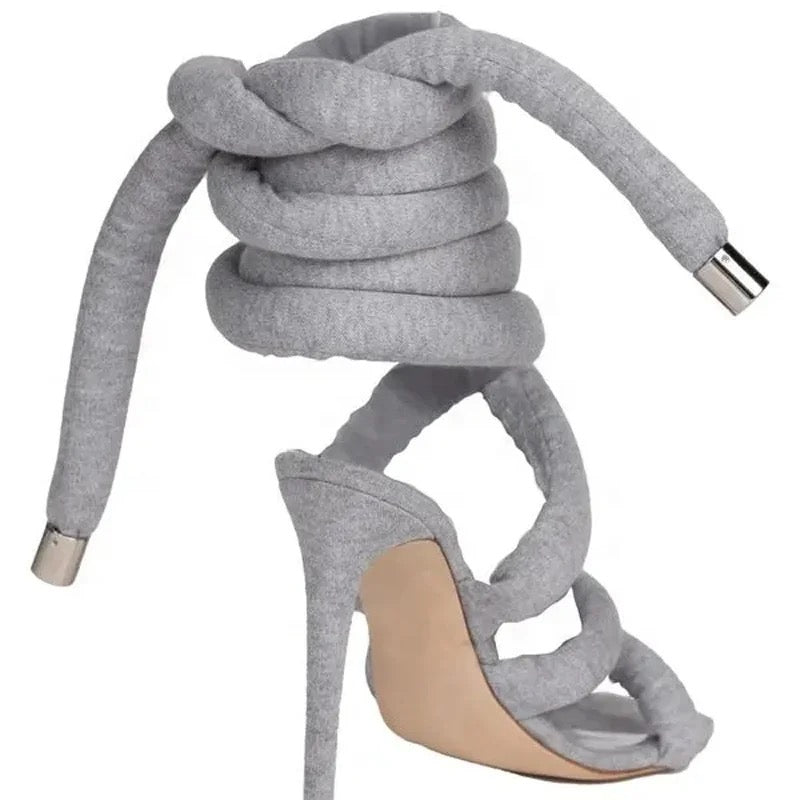 Grey Cross Puff Heels - Dupe Department 