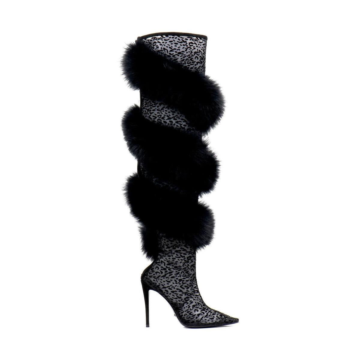 Fur Lace High Heel Boots