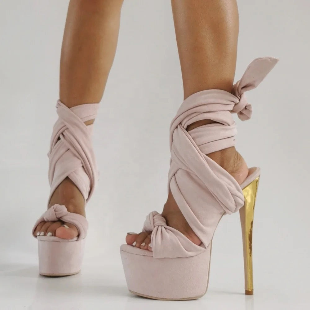 She Pink Velour Stiletto Heels