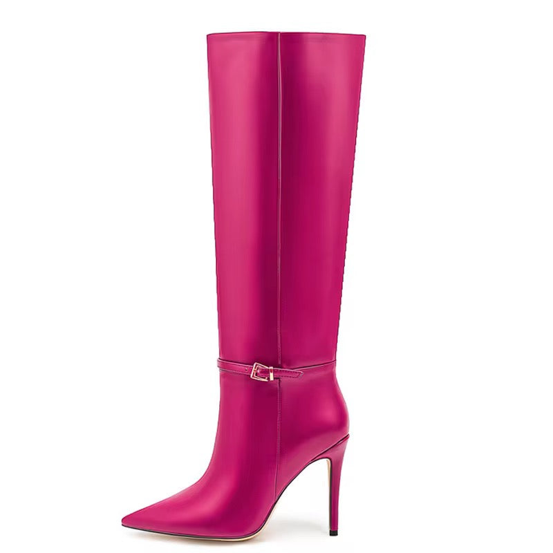 Sleek Stiletto Buckle Knee-High Boots