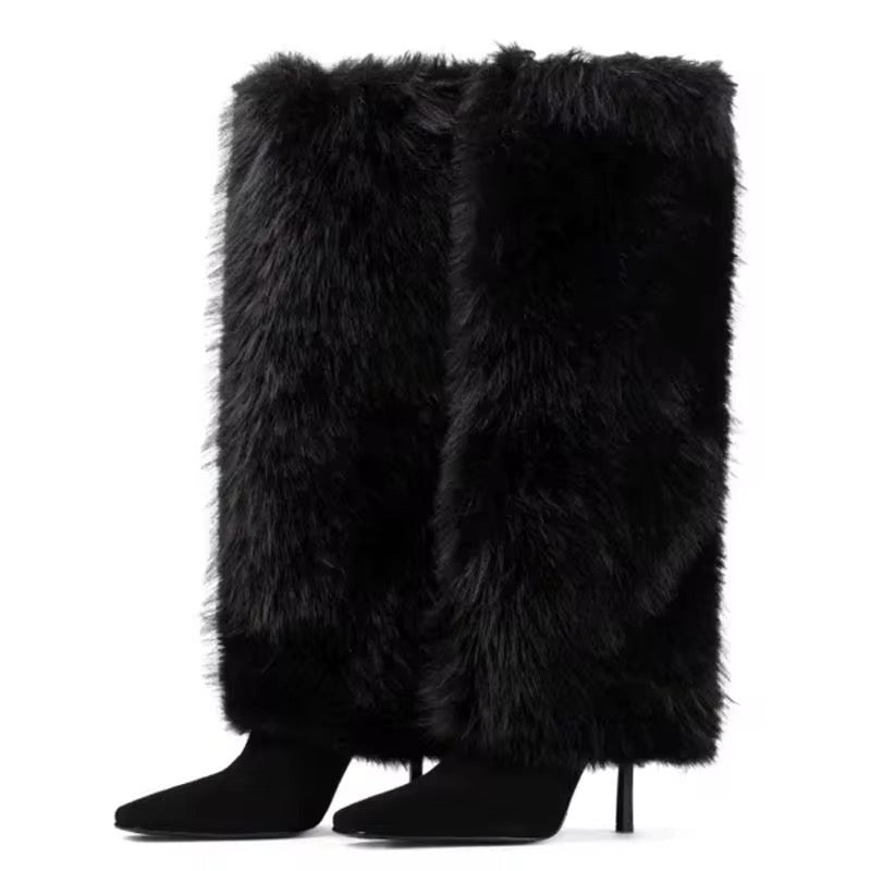 Fur Fantasy Knee-High Stiletto Boots