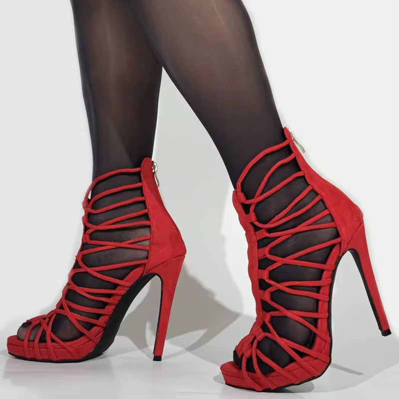 Fire Lace-Up Cage Heels