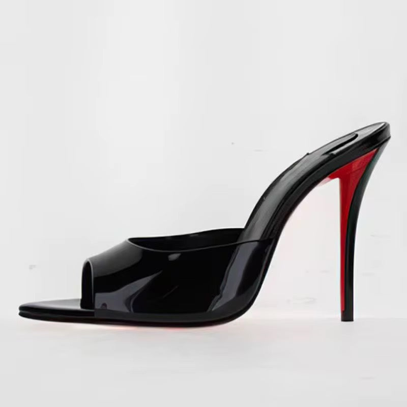 Red Sole Stiletto Mule Heels