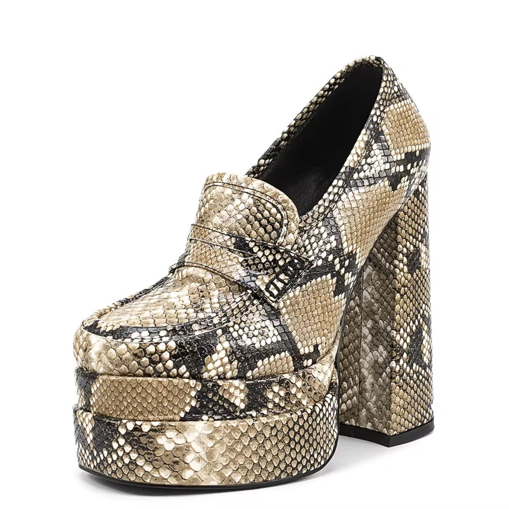 Serpent Stacked Platform Heels
